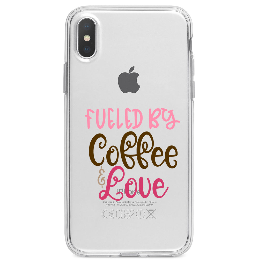 Fueled By Coffee & Love Clear Shockproof iPhone Case, view 2