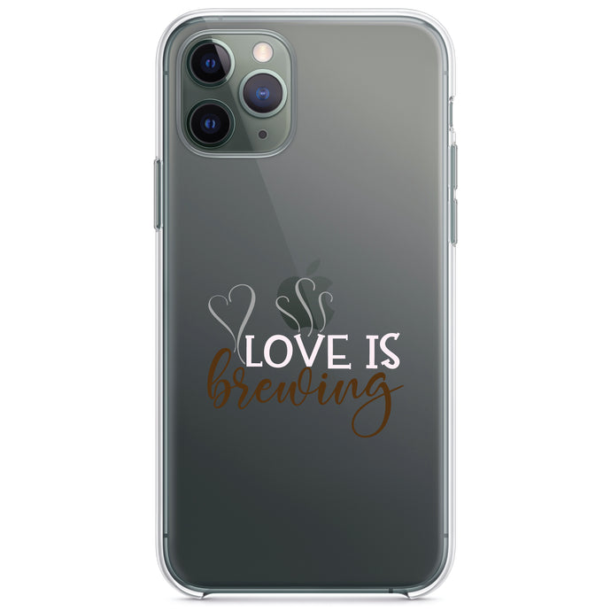 DistinctInk® Clear Shockproof Hybrid Case for Apple iPhone / Samsung Galaxy / Google Pixel - Love is Brewing - Coffee