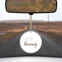 DistinctInk® Hanging Ceramic Christmas Tree Ornament with Gold String - Great Gift / Present - 2 3/4 inch Diameter - Love is Brewing - Coffee