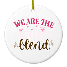 DistinctInk® Hanging Ceramic Christmas Tree Ornament with Gold String - Great Gift / Present - 2 3/4 inch Diameter - We Are the Perfect Blend - Love Coffee