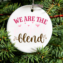 DistinctInk® Hanging Ceramic Christmas Tree Ornament with Gold String - Great Gift / Present - 2 3/4 inch Diameter - We Are the Perfect Blend - Love Coffee