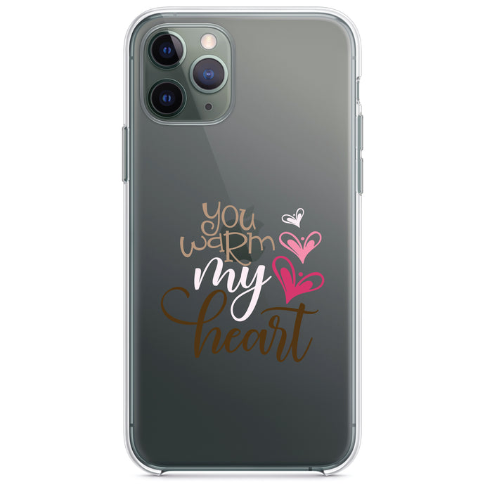 DistinctInk® Clear Shockproof Hybrid Case for Apple iPhone / Samsung Galaxy / Google Pixel - You Warm My Heart - Coffee
