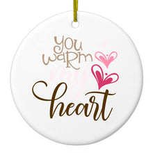 DistinctInk® Hanging Ceramic Christmas Tree Ornament with Gold String - Great Gift / Present - 2 3/4 inch Diameter - You Warm My Heart - Coffee