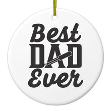 DistinctInk® Hanging Ceramic Christmas Tree Ornament with Gold String - Great Gift / Present - 2 3/4 inch Diameter - Bed Dad Ever - Screwdriver