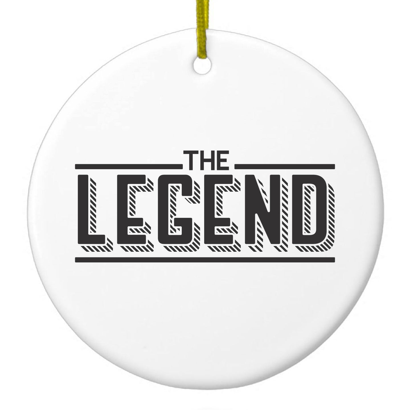 DistinctInk® Hanging Ceramic Christmas Tree Ornament with Gold String - Great Gift / Present - 2 3/4 inch Diameter - The Legend