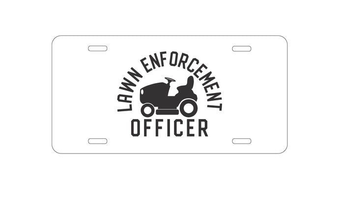 DistinctInk Custom Aluminum Decorative Vanity Front License Plate - Lawn Enforcement Officer, Lawnmower