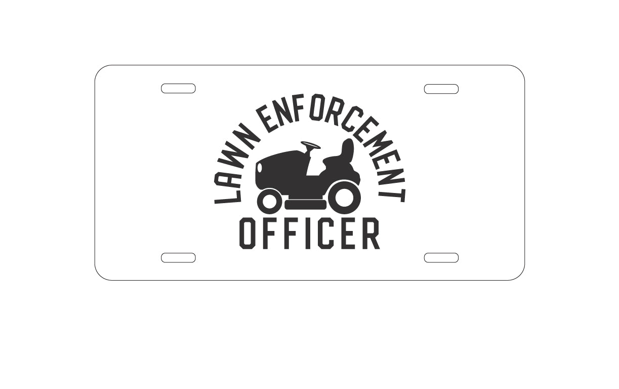 DistinctInk Custom Aluminum Decorative Vanity Front License Plate - Lawn Enforcement Officer, Lawnmower
