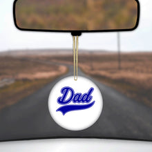 DistinctInk® Hanging Ceramic Christmas Tree Ornament with Gold String - Great Gift / Present - 2 3/4 inch Diameter - Dad Word Graphic Blue