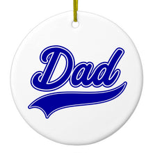 DistinctInk® Hanging Ceramic Christmas Tree Ornament with Gold String - Great Gift / Present - 2 3/4 inch Diameter - Dad Word Graphic Blue