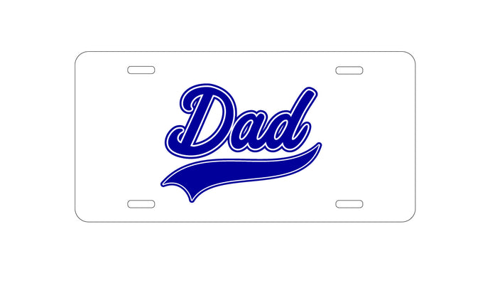 DistinctInk Custom Aluminum Decorative Vanity Front License Plate - Dad Word Graphic Blue