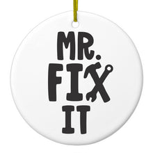 DistinctInk® Hanging Ceramic Christmas Tree Ornament with Gold String - Great Gift / Present - 2 3/4 inch Diameter - Mr. Fix It Wrench