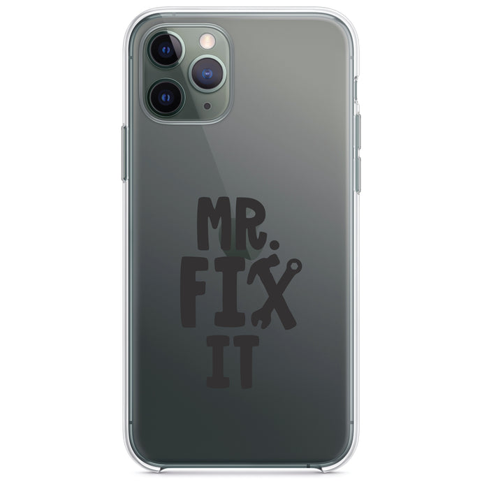 DistinctInk® Clear Shockproof Hybrid Case for Apple iPhone / Samsung Galaxy / Google Pixel - Mr. Fix It Wrench