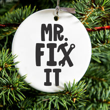 DistinctInk® Hanging Ceramic Christmas Tree Ornament with Gold String - Great Gift / Present - 2 3/4 inch Diameter - Mr. Fix It Wrench