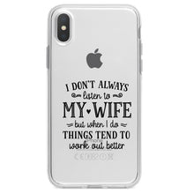 DistinctInk® Clear Shockproof Hybrid Case for Apple iPhone / Samsung Galaxy / Google Pixel - Don't Always Listen to my Wife, But Work Out Better