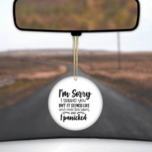 DistinctInk® Hanging Ceramic Christmas Tree Ornament with Gold String - Great Gift / Present - 2 3/4 inch Diameter - I'm Sorry I Slapped You, I Panicked