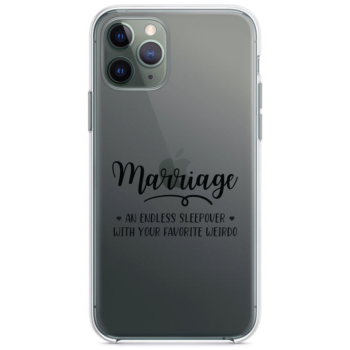 DistinctInk® Clear Shockproof Hybrid Case for Apple iPhone / Samsung Galaxy / Google Pixel - Marriage - Endless Sleepover with Favorite Weirdo