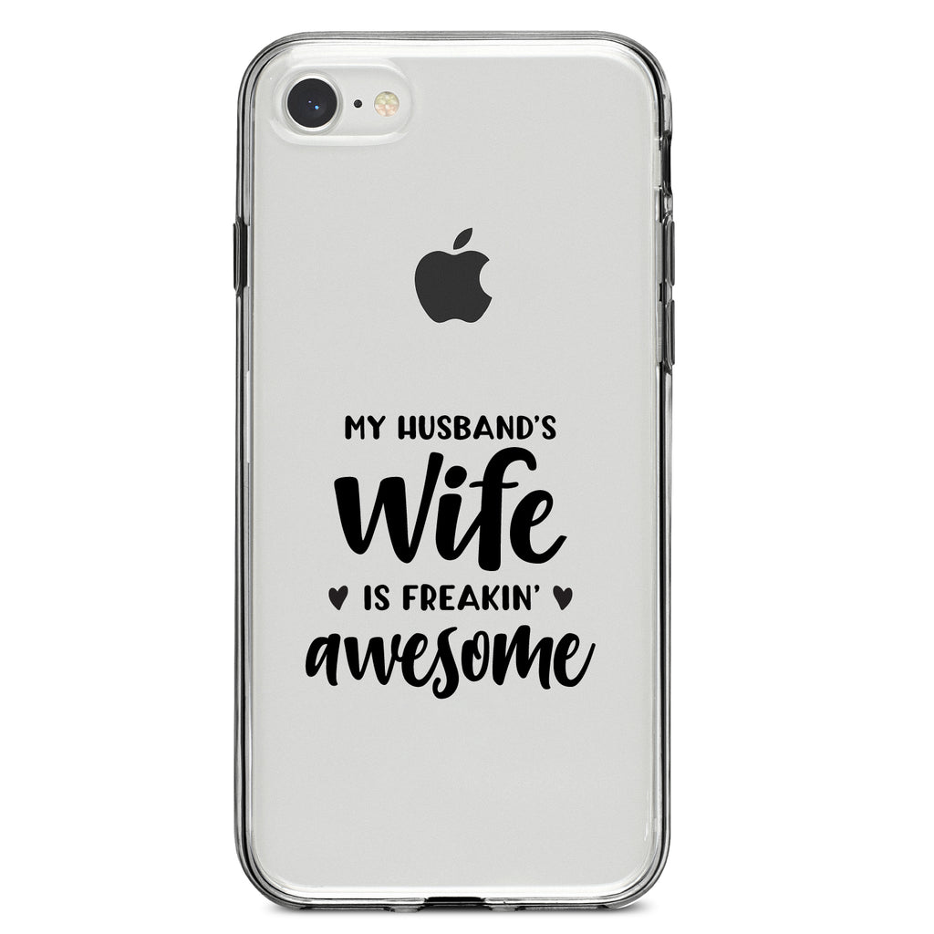 My Husband's Wife is Freaking Awesome Clear Shockproof iPhone Case, view 5