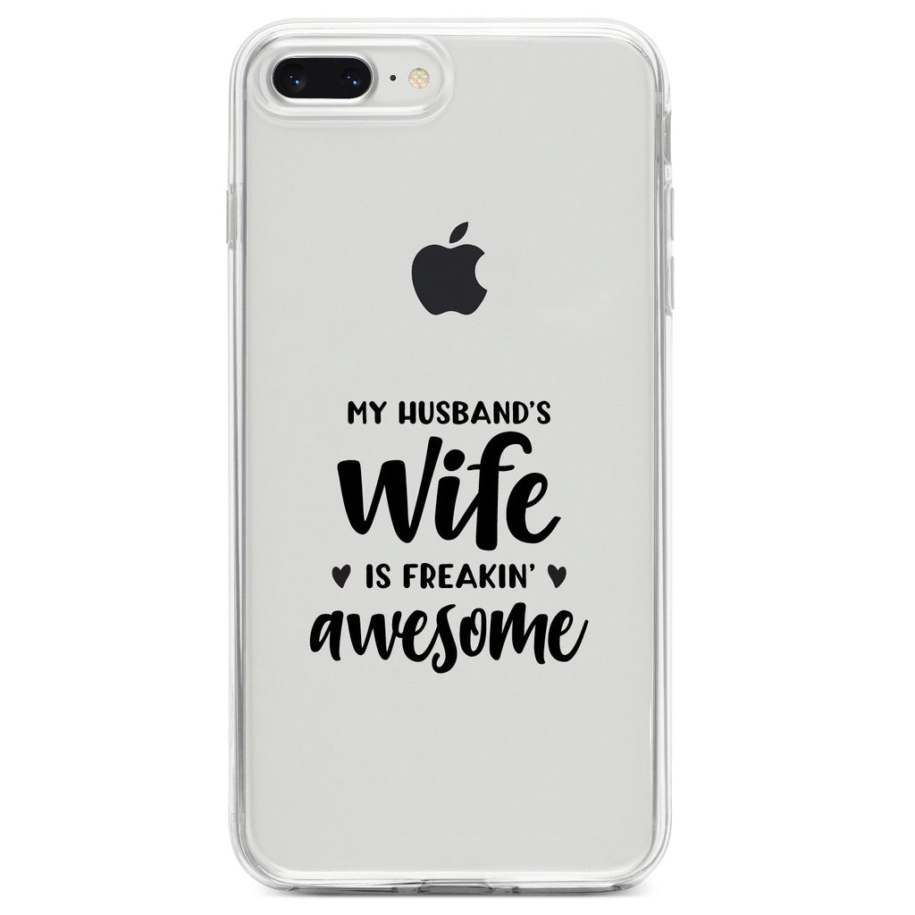 My Husband's Wife is Freaking Awesome Clear Shockproof iPhone Case, view 6