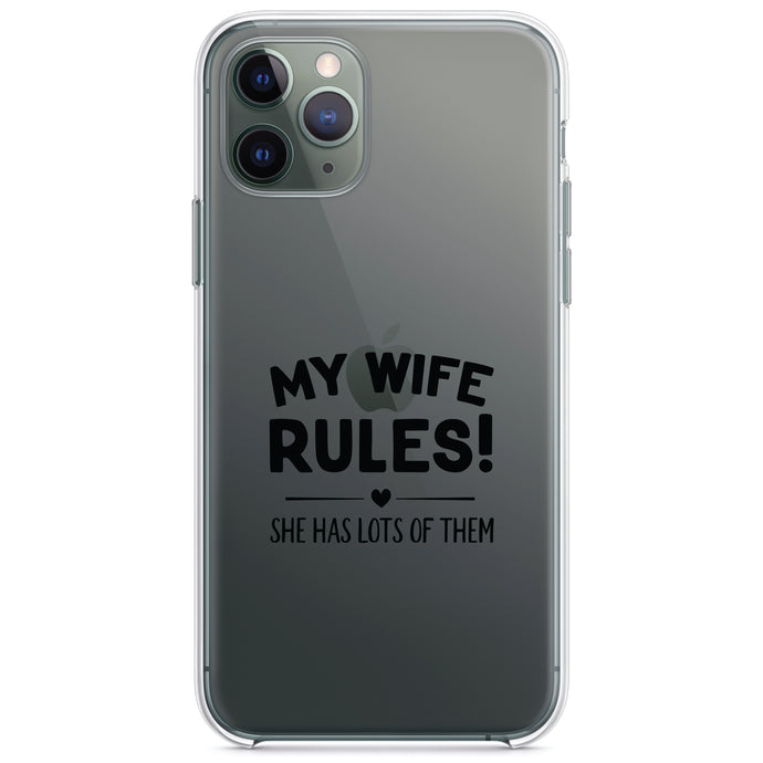 DistinctInk® Clear Shockproof Hybrid Case for Apple iPhone / Samsung Galaxy / Google Pixel - My Wife Rules!  She Has Lots of Them