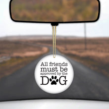 DistinctInk® Hanging Ceramic Christmas Tree Ornament with Gold String - Great Gift / Present - 2 3/4 inch Diameter - All Friends Must Be Approved by the Dog