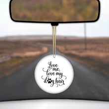 DistinctInk® Hanging Ceramic Christmas Tree Ornament with Gold String - Great Gift / Present - 2 3/4 inch Diameter - Love Me, Love My Dog Hair