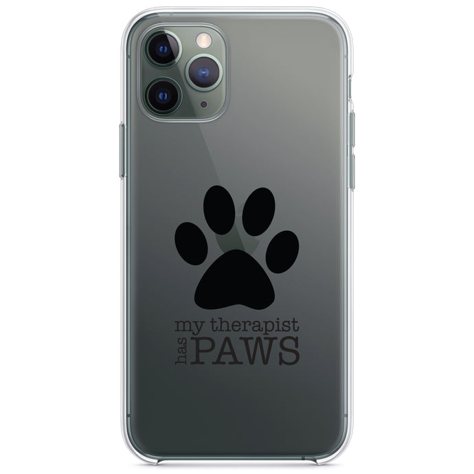 DistinctInk® Clear Shockproof Hybrid Case for Apple iPhone / Samsung Galaxy / Google Pixel - My Therapist Has Paws