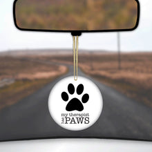 DistinctInk® Hanging Ceramic Christmas Tree Ornament with Gold String - Great Gift / Present - 2 3/4 inch Diameter - My Therapist Has Paws