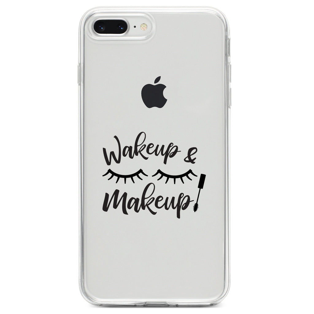 Wake Up & Makeup, Eye Lashes Clear Shockproof iPhone Case, view 6