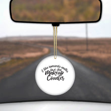 DistinctInk® Hanging Ceramic Christmas Tree Ornament with Gold String - Great Gift / Present - 2 3/4 inch Diameter - I Like Romantic Walks to the Makeup Counter