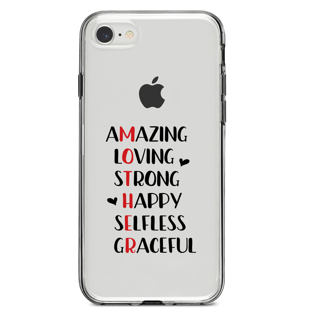 Mother Word Art, Amazing, Loving, Strong Clear Shockproof iPhone Case, view 5