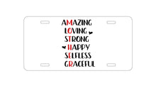 DistinctInk Custom Aluminum Decorative Vanity Front License Plate - Mother Word Art - Amazing, Loving, Strong