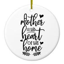DistinctInk® Hanging Ceramic Christmas Tree Ornament with Gold String - Great Gift / Present - 2 3/4 inch Diameter - A Mother is the Heart of the Home