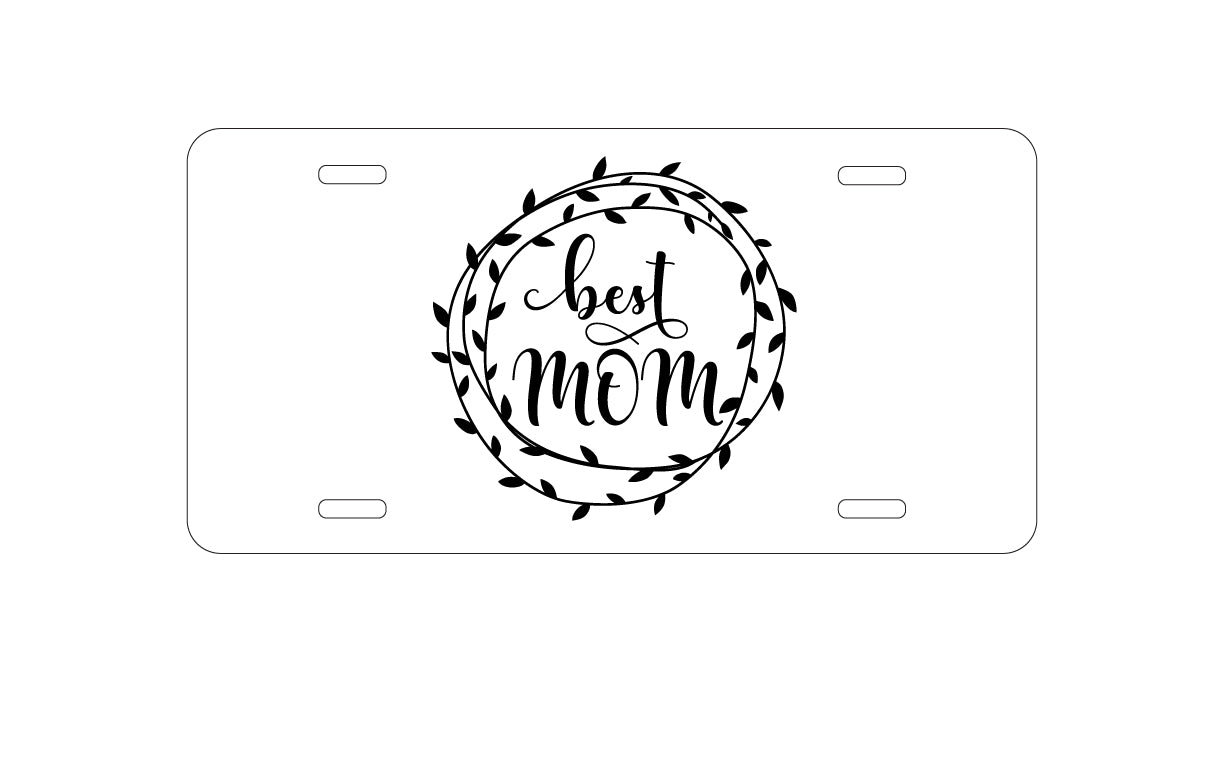 DistinctInk Custom Aluminum Decorative Vanity Front License Plate - Best Mom - Vine Wreath