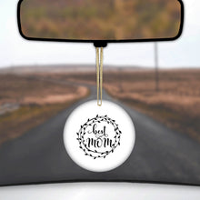 DistinctInk® Hanging Ceramic Christmas Tree Ornament with Gold String - Great Gift / Present - 2 3/4 inch Diameter - Best Mom - Vine Wreath