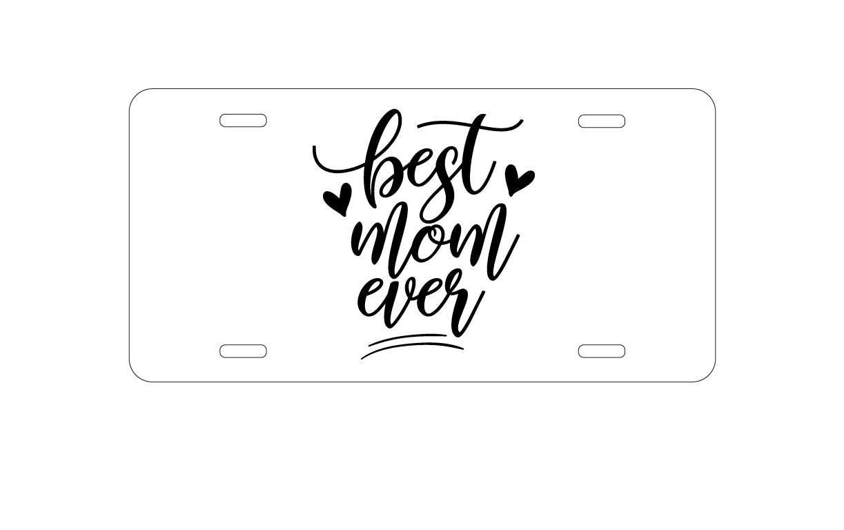 DistinctInk Custom Aluminum Decorative Vanity Front License Plate - Best Mom Ever - Hearts
