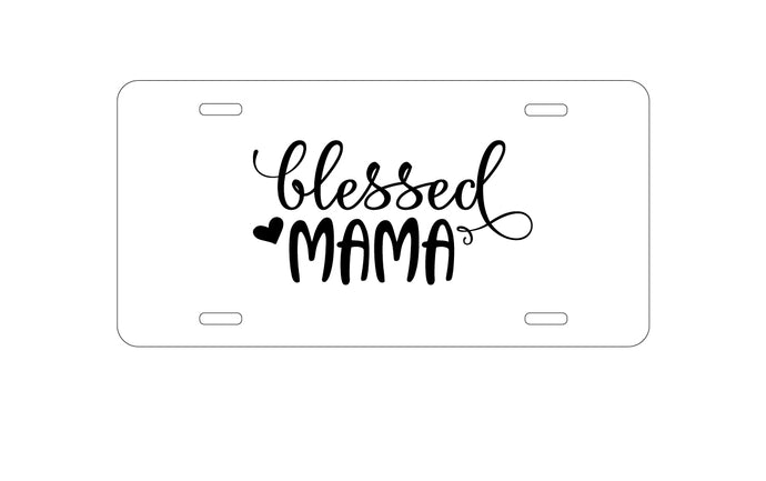 DistinctInk Custom Aluminum Decorative Vanity Front License Plate - Blessed Mama - Heart