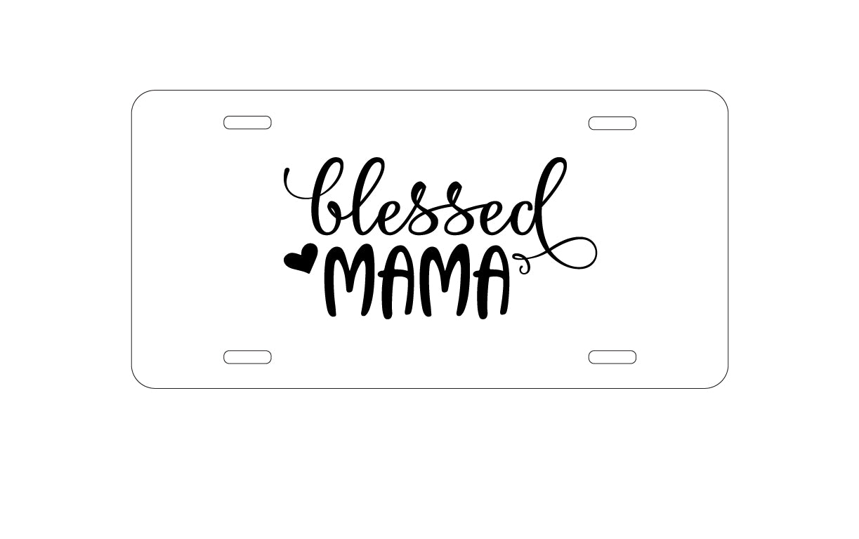 DistinctInk Custom Aluminum Decorative Vanity Front License Plate - Blessed Mama - Heart