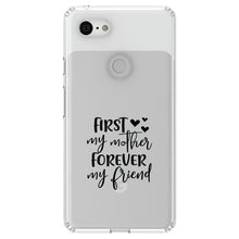 DistinctInk® Clear Shockproof Hybrid Case for Apple iPhone / Samsung Galaxy / Google Pixel - First My Mother, Forever My Friend - Hearts