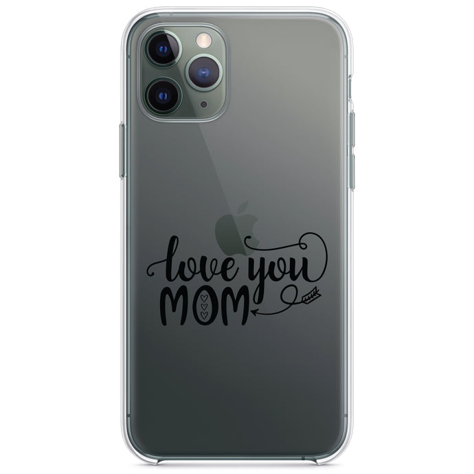 DistinctInk® Clear Shockproof Hybrid Case for Apple iPhone / Samsung Galaxy / Google Pixel - Love You Mom - Hearts, Arrow