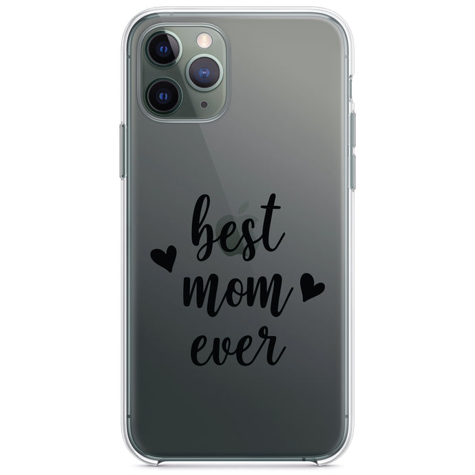 DistinctInk® Clear Shockproof Hybrid Case for Apple iPhone / Samsung Galaxy / Google Pixel - best mom ever - lowercase - hearts