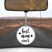 DistinctInk® Hanging Ceramic Christmas Tree Ornament with Gold String - Great Gift / Present - 2 3/4 inch Diameter - best mom ever - lowercase - hearts