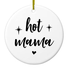 DistinctInk® Hanging Ceramic Christmas Tree Ornament with Gold String - Great Gift / Present - 2 3/4 inch Diameter - Hot Mama - Stars, Heart