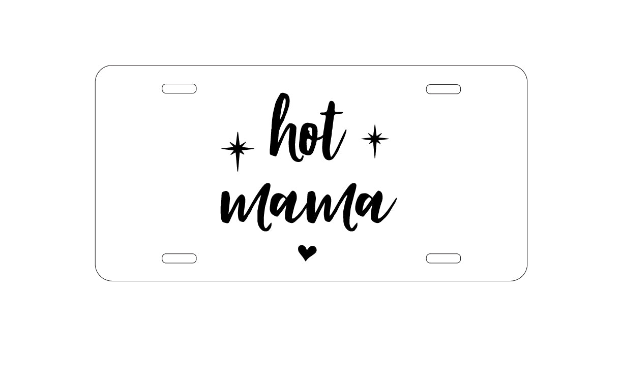 DistinctInk Custom Aluminum Decorative Vanity Front License Plate - Hot Mama - Stars, Heart