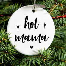 DistinctInk® Hanging Ceramic Christmas Tree Ornament with Gold String - Great Gift / Present - 2 3/4 inch Diameter - Hot Mama - Stars, Heart