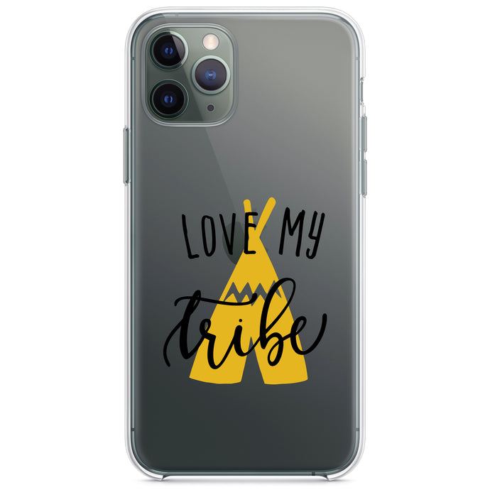 DistinctInk® Clear Shockproof Hybrid Case for Apple iPhone / Samsung Galaxy / Google Pixel - Love My Tribe - Yellow Teepee