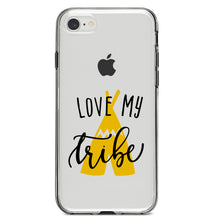 DistinctInk® Clear Shockproof Hybrid Case for Apple iPhone / Samsung Galaxy / Google Pixel - Love My Tribe - Yellow Teepee