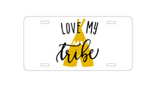 DistinctInk Custom Aluminum Decorative Vanity Front License Plate - Love My Tribe - Yellow Teepee
