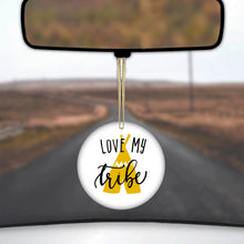 DistinctInk® Hanging Ceramic Christmas Tree Ornament with Gold String - Great Gift / Present - 2 3/4 inch Diameter - Love My Tribe - Yellow Teepee