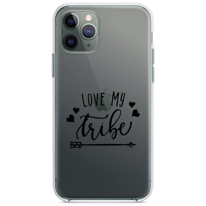 DistinctInk® Clear Shockproof Hybrid Case for Apple iPhone / Samsung Galaxy / Google Pixel - Love My Tribe - Black Arrow