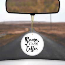 DistinctInk® Hanging Ceramic Christmas Tree Ornament with Gold String - Great Gift / Present - 2 3/4 inch Diameter - Mama Needs Some Coffee